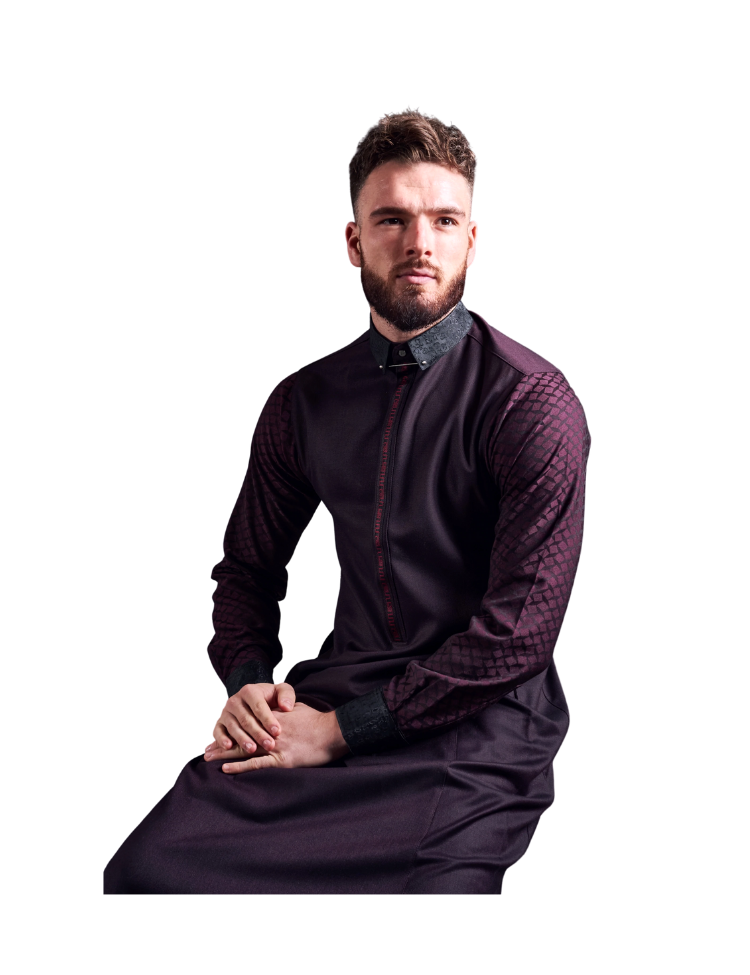 LAWUNG Men's thobe - BURGUNDY FROM UK