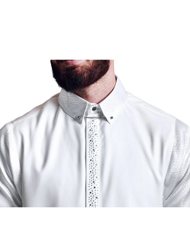 LAWUNG MEN'S WHITE THOBE WITH PATTERNED SLEEVES FROM UK