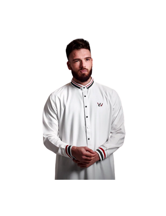 LAWUNG WHITE  MEN'S THOBE WITH POLO DESIGN FROM UK