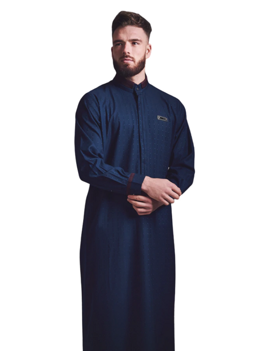 LAWUNG NAVY BLUE MEN'S THOBE WITH DOTTED PATTERN FROM UK