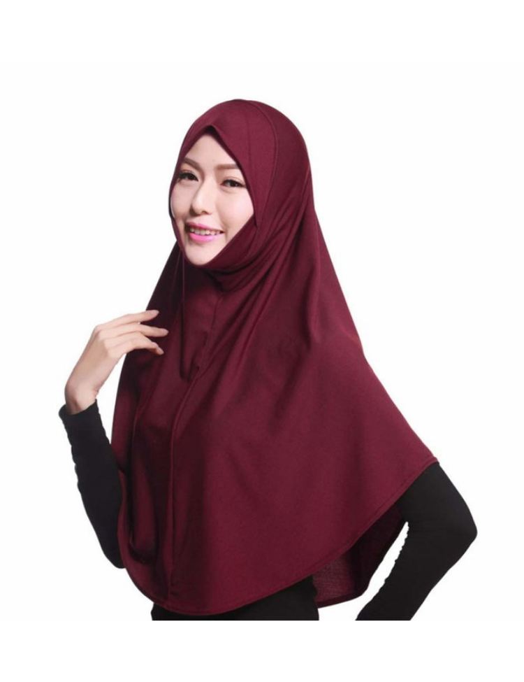 Lace Elastic Shirred With Snap Button Ninja Instant Hijab Practical  Scarf-Burgundy