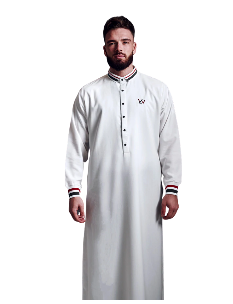 LAWUNG WHITE  MEN'S THOBE WITH POLO DESIGN FROM UK
