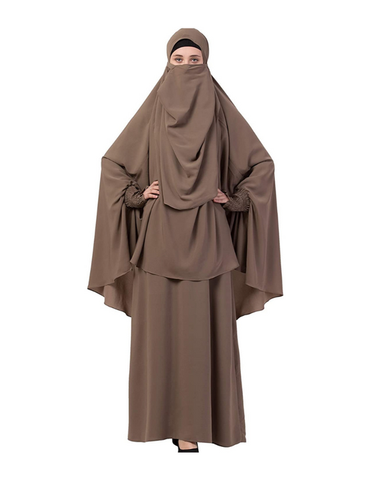 Two-Piece Khimar with Maxi Skirt Jilbab- Brown