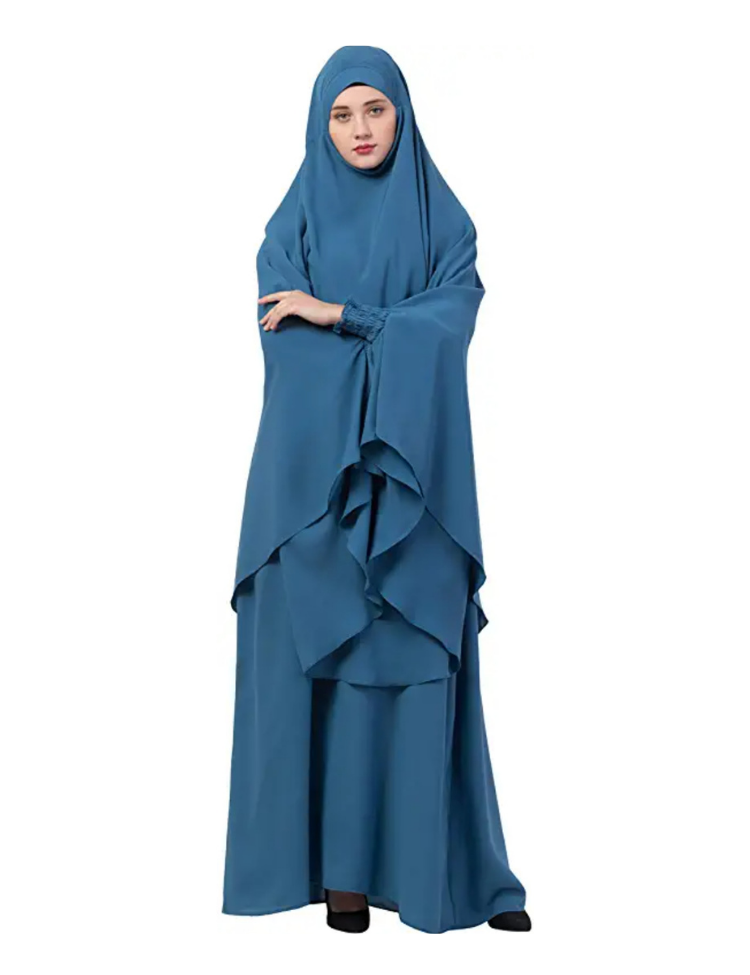 Two-Piece Khimar with Maxi Skirt Jilbab- Blue