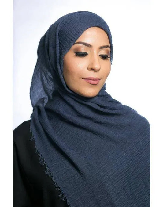 Navy Blue Crinkle Hijab